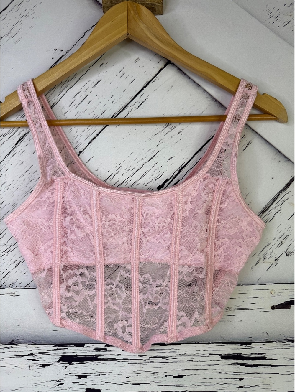 Vintage Y2K Charlotte Russe Fairycore Pink Lace Corset Tank Coquette Women Large